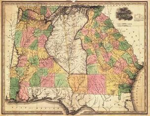 1823 Map of Creek and Cherokee Land in GA and AL