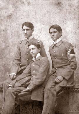 Donald Comer, at left, with two classmates at the Bingham Military School, Asheville, North Carolina, c. 1896-1897.