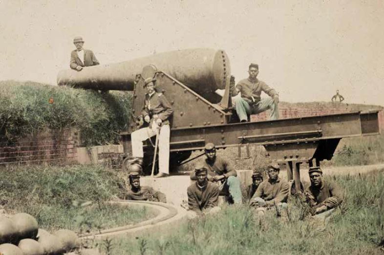 Group of USCT Soldiers with Cannon